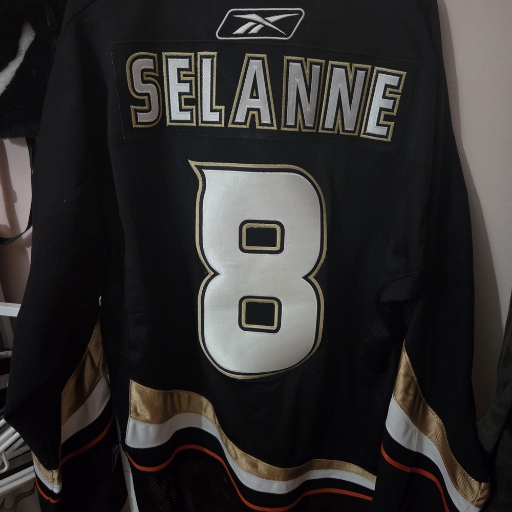 Reebok Selanne #8 Anaheim-Style Hockey Jersey - Black/Gold/White